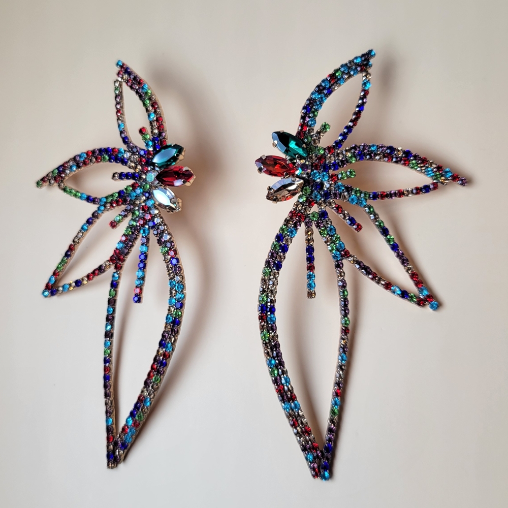 Large Multicolor Crystal Flower Earrings